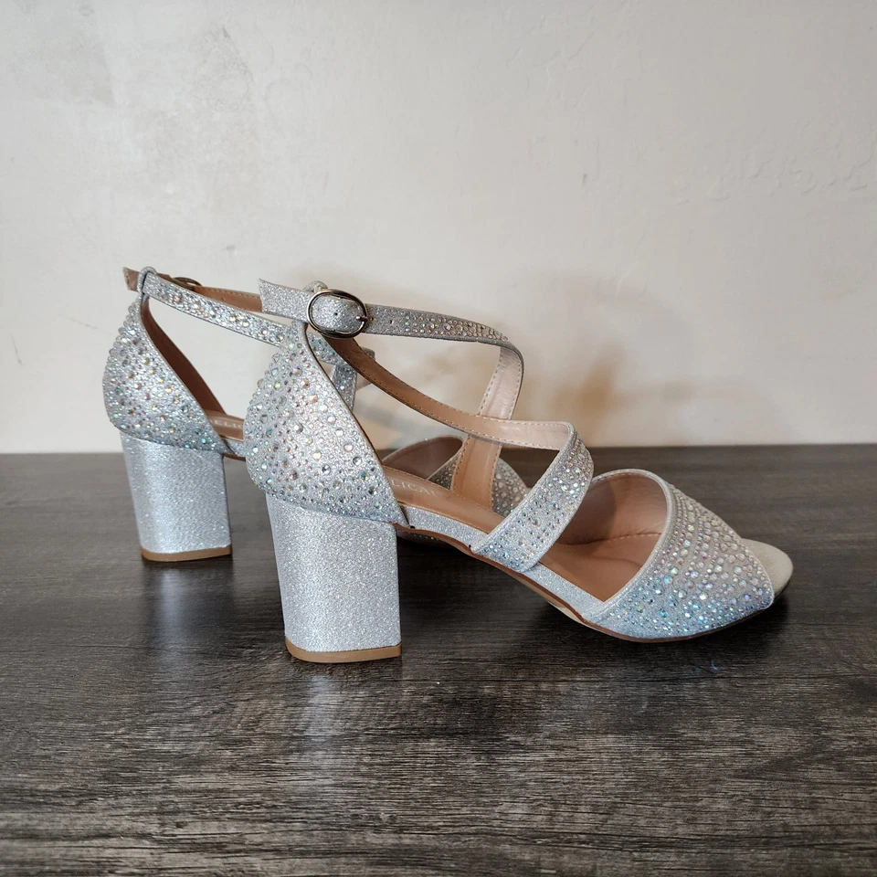 Delicacy Women's Heels Formal Sparkling Strappy Adjustable Silver Size 9 - Image 4 of 4