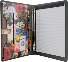 3-Ring Binder Portfolio Case, Floral Painting PU Leather Binder Padfolio, Busine