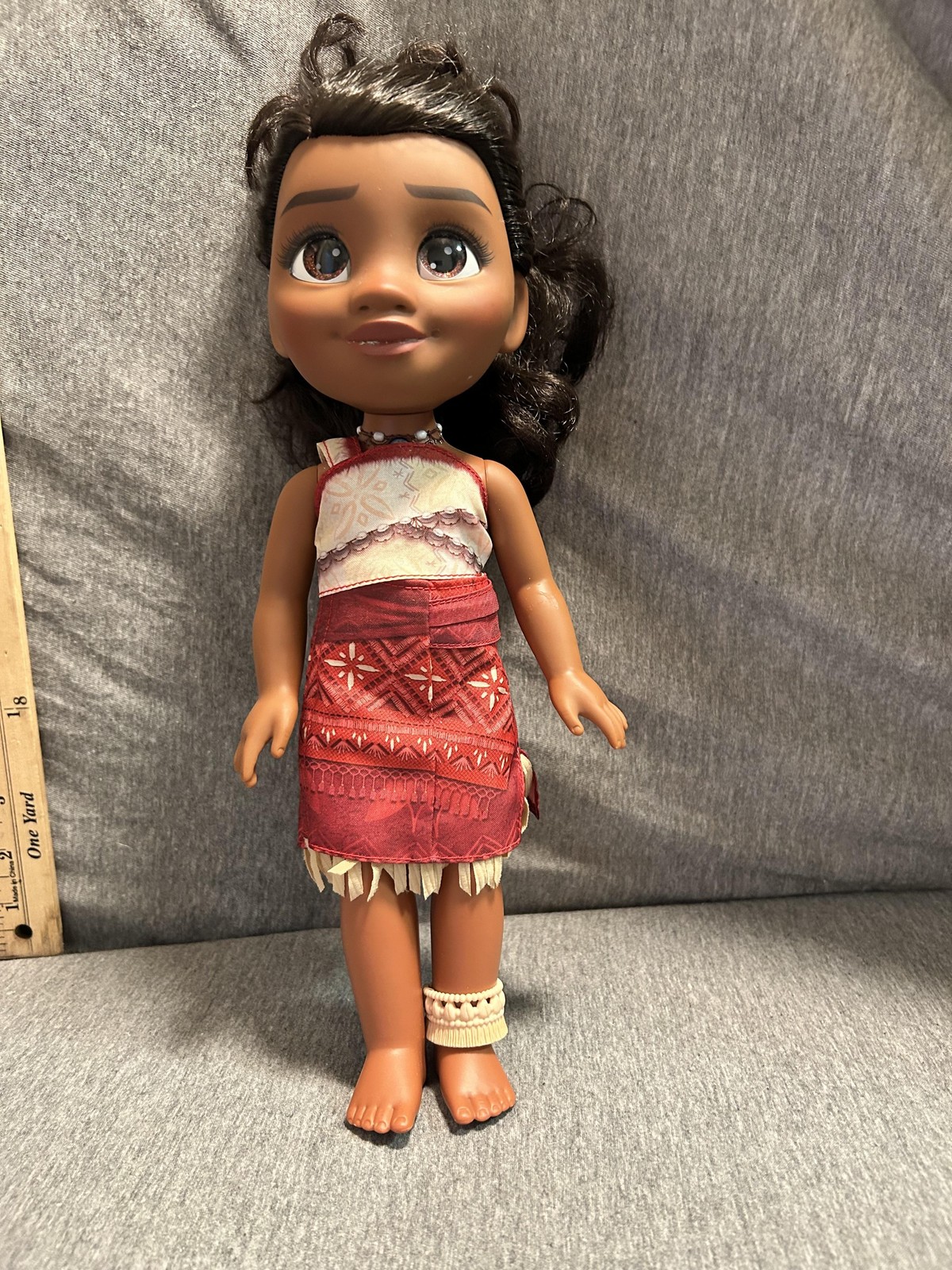 Disney Moana Doll 14 Inch Brown Curly Hair Red Dress Necklace Anklet Toy Play