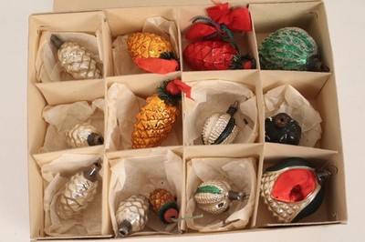 Christbaumschmuck Nüsse Zapfen Lauscha Ornamente Kugeln Glas X-Mas KonvolutE20