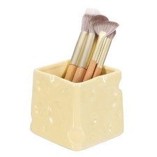 Ceramic Makeup Brush Organizer, 3" Cosmetic Brush Holder, Cream Yellow