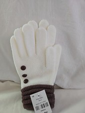 NWT Womens Winter Knit Designer Button Gloves Warm Stretch Ivory/Brown One size