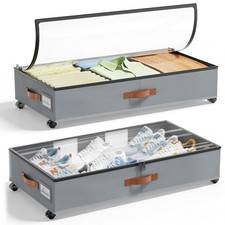 Under Bed Storage with Wheels, 2 Pack Under Bed Storage Containers with Clear...