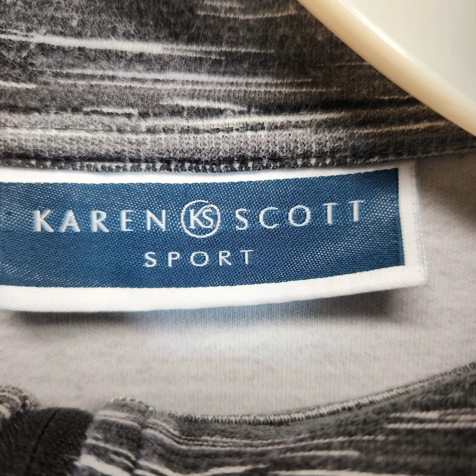 Top deportivo para mujer Karen Scott gris jaspeado cuello falso manga 3/4 talla pequeña M Foto 3 de 4