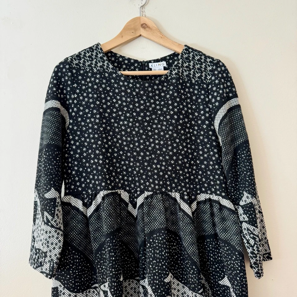 Modcloth Kling Horse Dress Black and White Equestrian Midi Long Sleeve Medium - Image 2 of 4