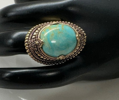 BÄRLICHER WUNDERSCHÖNER TÜRKIS UND BRONZE SCHILD RING GRÖSSE 8