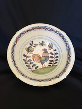18th Century English Delft Pottery Bowl With Rooster And Painted Foliage