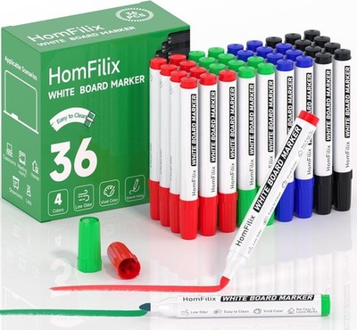 White Board Markers Dry Erase 36 Pack Bulk, 2 mm Fine Bullet Tip, Low-Odor