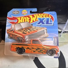 Hot Wheels XL '83 Chevy Silverado 2026 Orange Black Yellow Pickup Truck Car