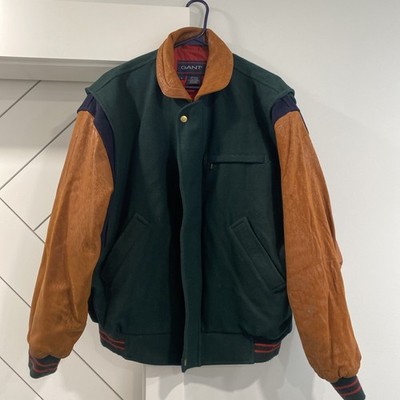 Vtg GANT ''The Wool Flyer'' Men's L Large Wool Leather Varsity Bomber Jacket READ