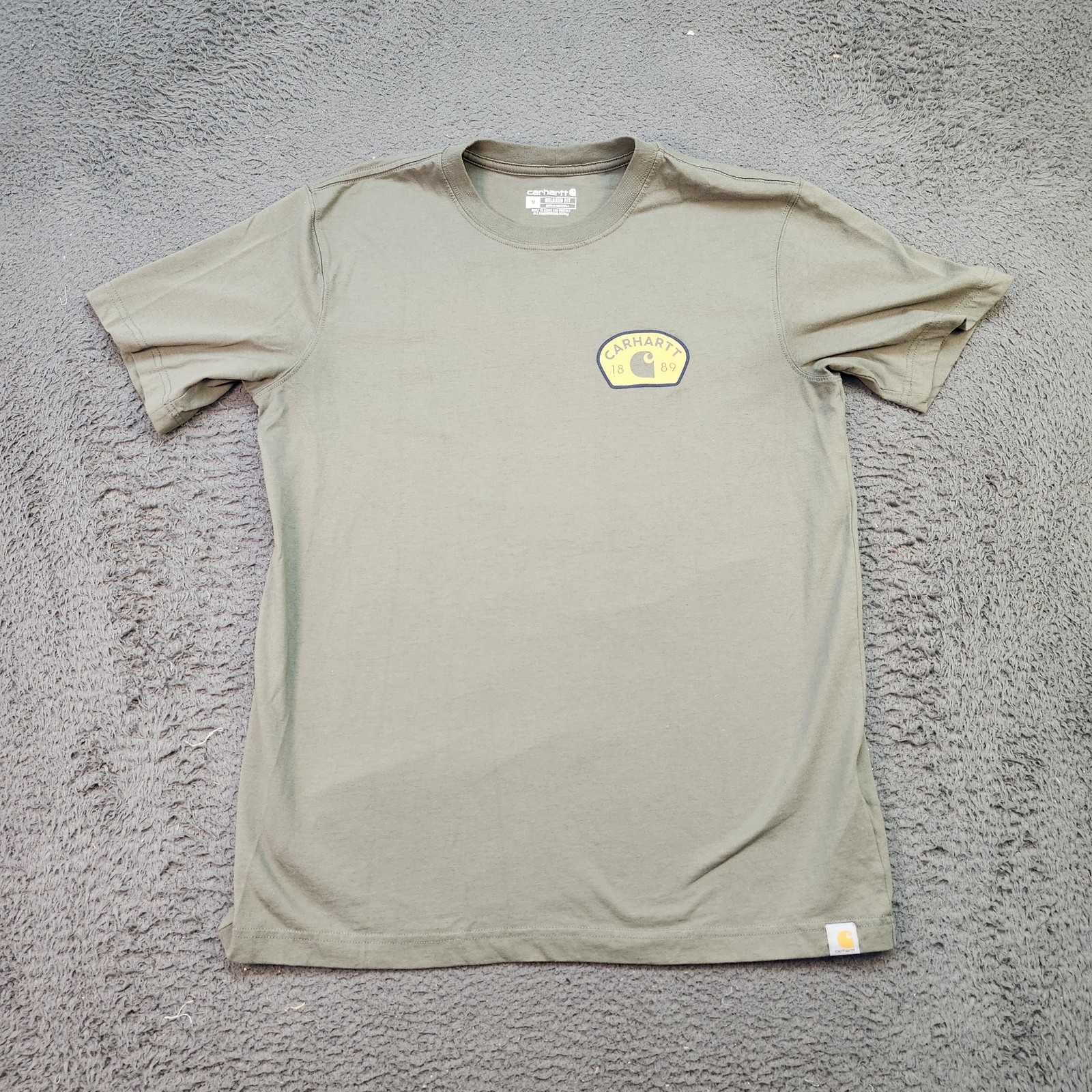 Carhartt Mens Medium Olive Green Relaxed Fit Work T-Shirt Logo Patch 1889 Tee