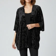 A New Day Black Floral Burn Out Velvet Kimono Witchy Whimsigoth One Size