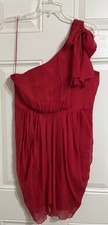 Alice + Olivia One Shoulder Mini Silk Dress Women’s M Red Ruffle Party