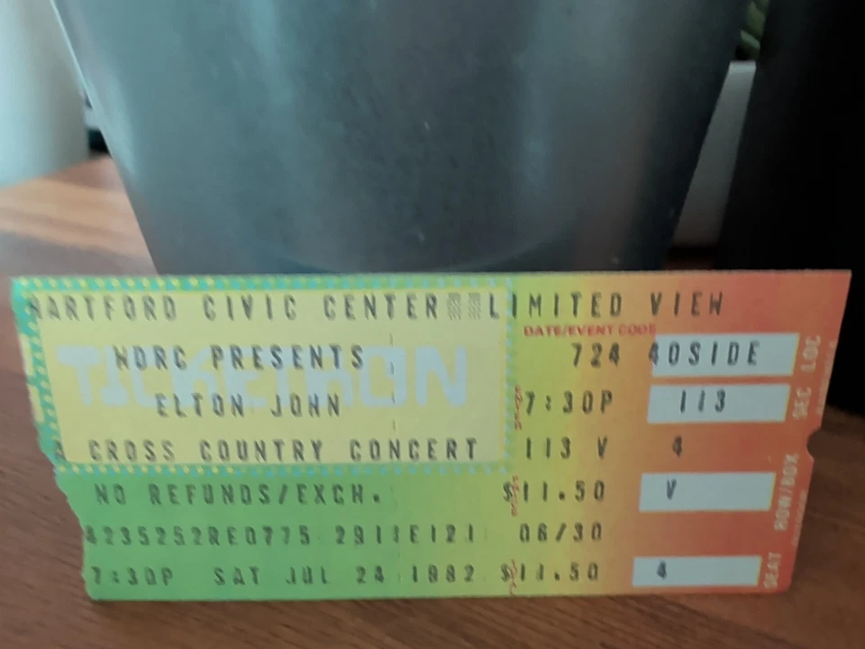 ELTON JOHN Concert Ticket Stub JULY 24 1982 HARTFORD CROSS COUNTRY CONCERT TOUR  - Image 3 of 4
