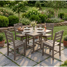 HDPE 5-Piece Outdoor Patio Dining Set Square Table 4 Armless Chair Umbrella Hole