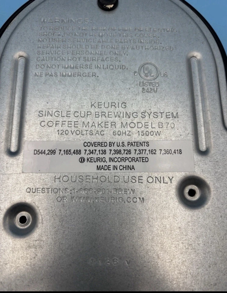 Cafetera Keurig Modelo B70 REPUESTOS ~ Placa Base Metal Foto 2 de 4