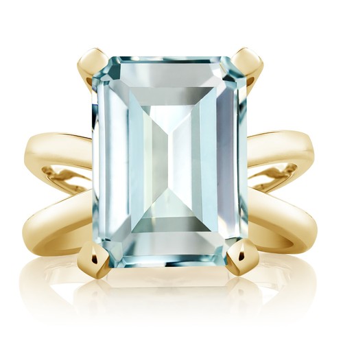 6.64 Ct Octagon Sky Blue Simulated Aquamarine 18K Yellow Gold Plated Silver Ring - Picture 2 of 2