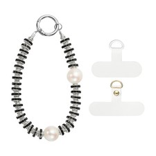 Crystal Beaded Phone Charm 14cm, Black - Cellphone Lanyard Strap Chains