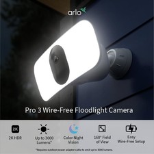 Arlo Pro 3 Wireless LED Floodlight Security Camera 2K HDR, 2000-3000 Lumens