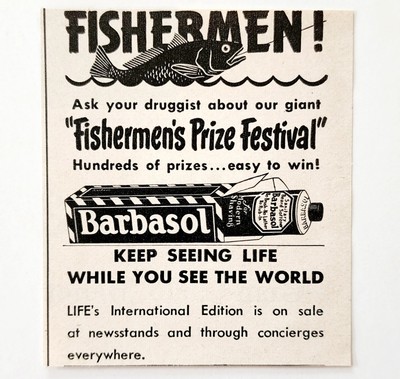 1950 Barbasol Shaving Cream Fishermen Prize Festival Advertisement Hair Care F7D