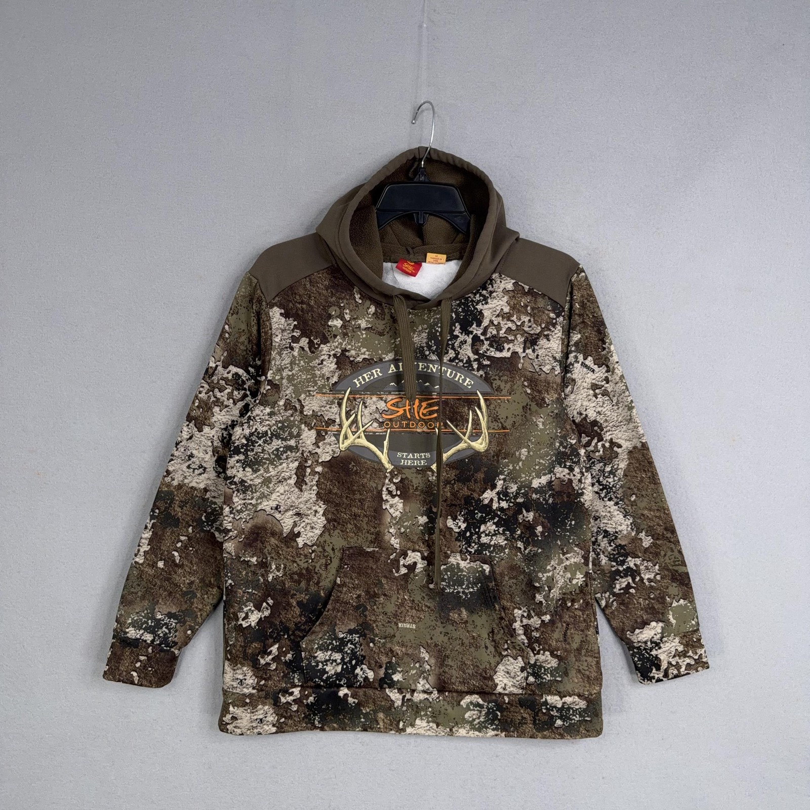 SHE Outdoor Hoodie Womens Medium Brown Camo Fleece Pullover Deer Hunting