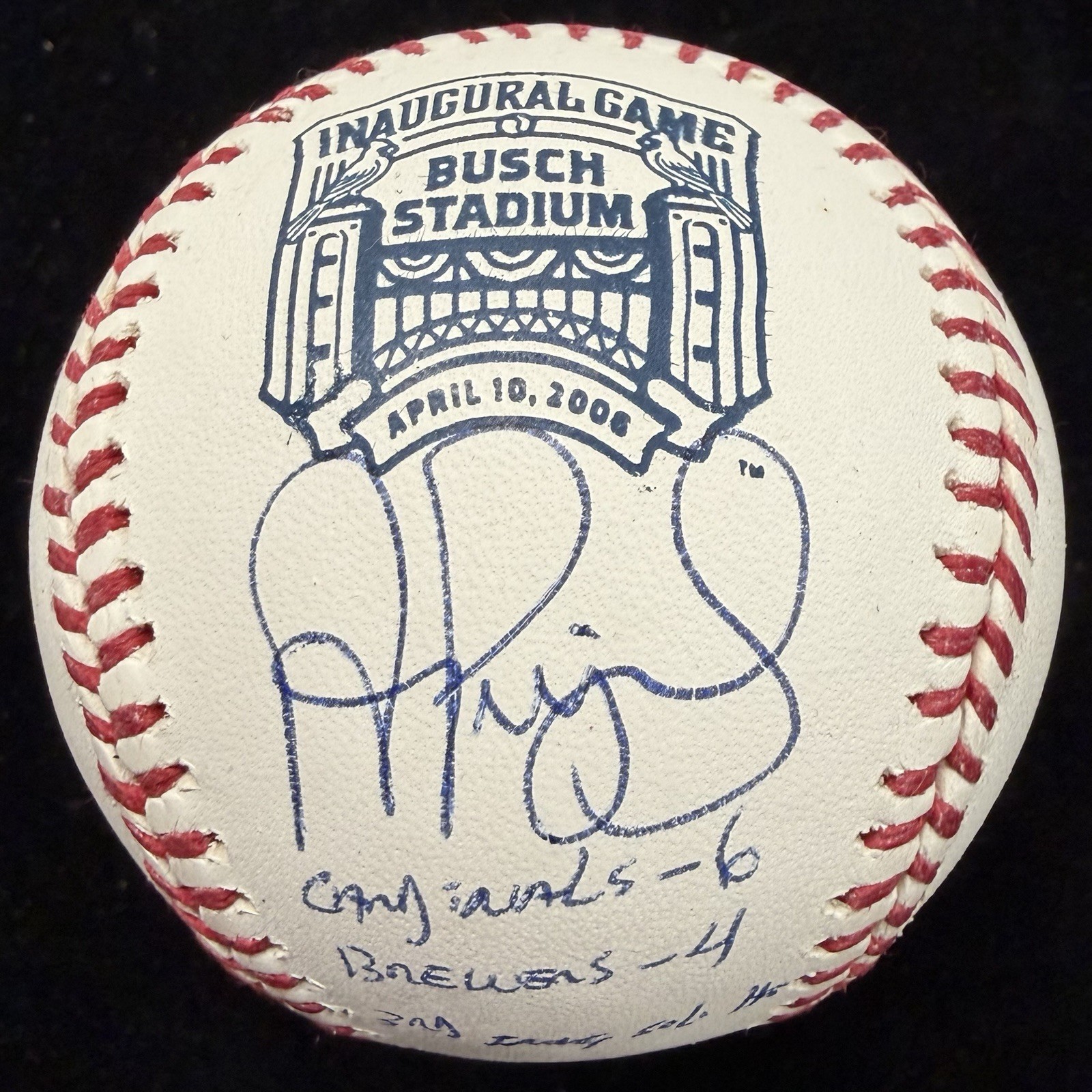 Albert Pujols Autographed Signed Busch Stadium Inaugural Game Logo Baseball Beckett Witness 