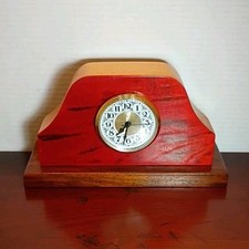 5 7/16" Tall Ash Red Face Black Walnut Base Wood Mantle Clock Made In USA.