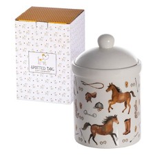 Ceramic Jar with Lid for Countertop, Cute Equestrian Themed Decorative Jar Ki...