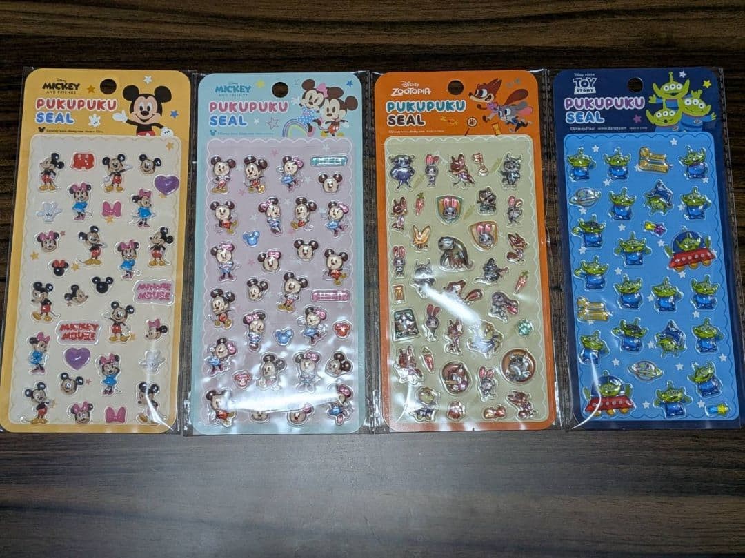 Disney PUKUPUKU Seal Set of 4 Mickey, Minnie, Zootopia, Green Man