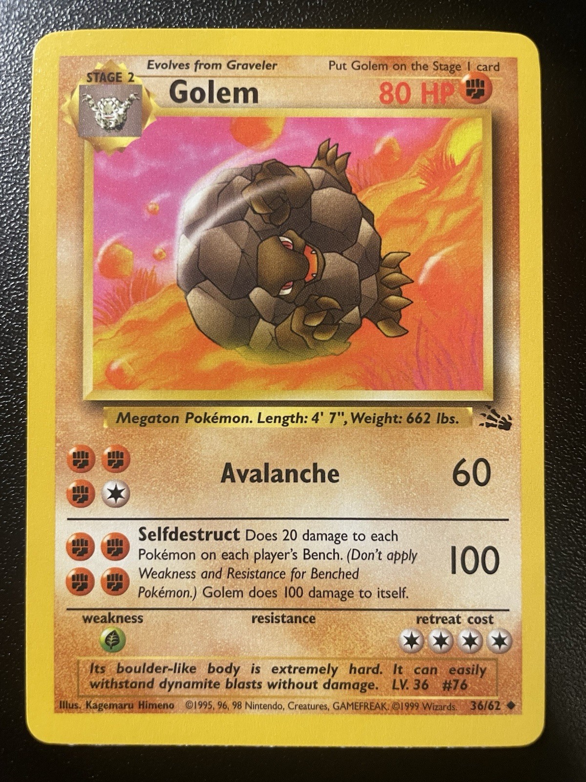 Golem 36/62 LP+ Regular Fossil Pokemon Card