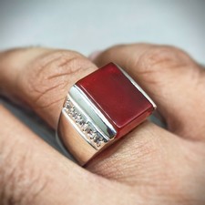 Yemeni Aqeeq Ring, 925 Sterling Silver Natural Agate Ring, Shia Ring