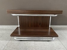 Piccolo tavolino Vintage In acciaio Cromato con doppio piano legno Anni 70.