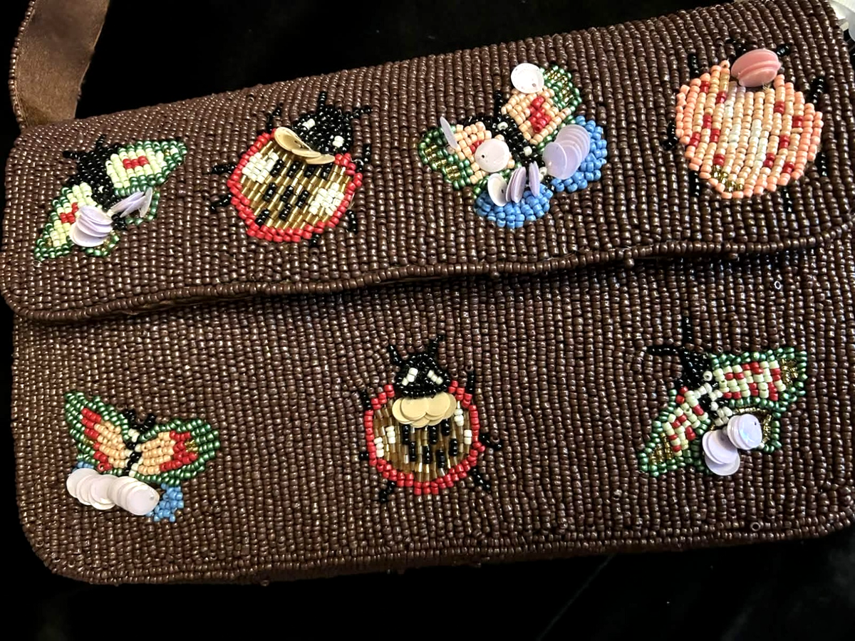 New Release Handcrafted in India Brown Bug Ladybug Beaded Bag