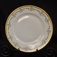 Coronet Limoges Plate Hand Painted Pink Rose Ivy Garland w/Encrusted Gold 1920's