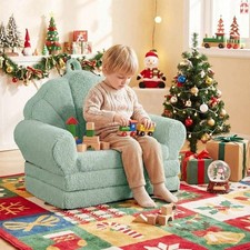 2-in-1 Convertible Kids Sofa, Tri-Fold Teddy Fleece Toddler Couch  Lounger
