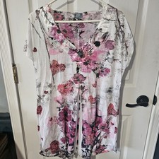Woman's Short Sleeve Nightgown Knee Length Floral Peasant Cottage Core Sz L