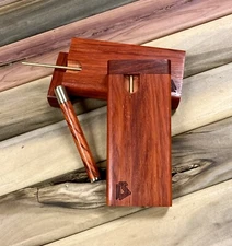 XL Exotic Padauk 4.5" Dugout Stashbox w 3.5" Bat/One Hitter Pipe & Poker Set 