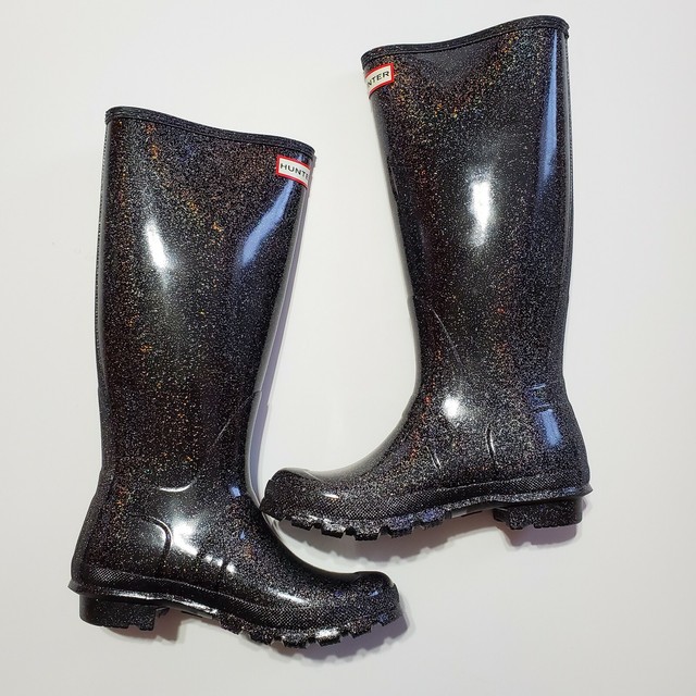 hunter black glitter rain boots