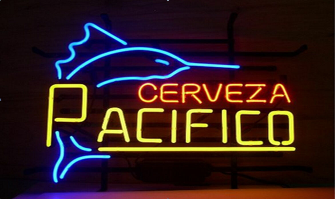 "Cartel ligero de pez espada de neón Cerveza Pacifico bar de cerveza pub obras de arte colgantes de pared 17"
