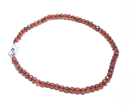 Indian Red Zircon Gemstone 3 mm Cut Round Beads 925 Silver 10" Strand Bracelets - Picture 5 of 7
