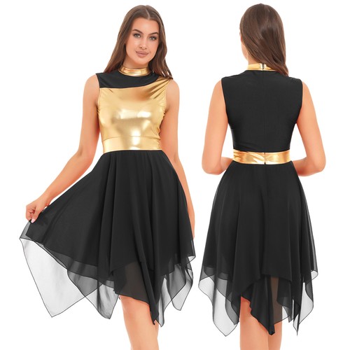 Women's Praise Dance Dress Liturgical Metallic Color Block Robe Worship Dresses - Picture 84 of 99