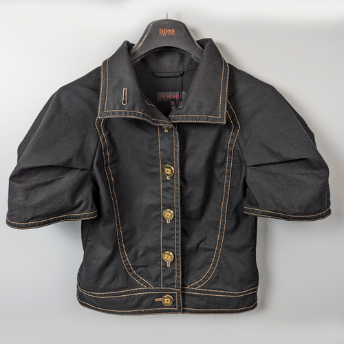 ESCADA Denim Black Short Puff Balloon Sleeve Gold Jeans Jacket - EU36 US6 Small - Picture 2 of 14