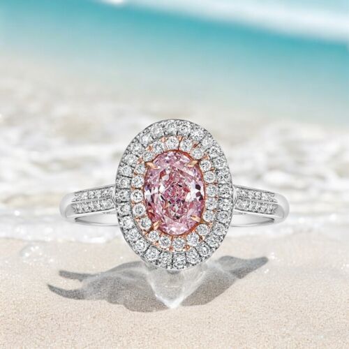 Solid 950 Platinum Wedding Ring 1.40 Ct IGI Lab Grown Diamond Fancy Intense Pink