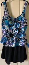 Rose Marie Reid Sz 16 Floral 1 Piece Swimsuit Swim Skirt Wireless Purple, blue
