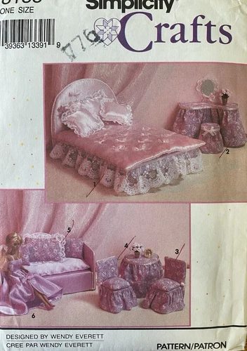 Vtg 90's Simplicity 8158 Barbie 11.5" Doll Furniture Dress sewing pattern UNCUT