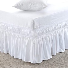 White Elastic Wrap Around Ruffled Bed Skirt 750 TC Egyptian Cotton Extra Drop