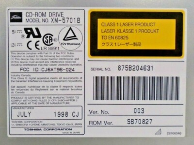 NIOB Toshiba CD-ROM Drive | XM-5701B | 875B204631 SB70827 | SunCD