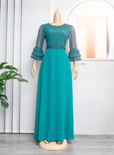 African Women Chiffon Lace Long Dress Plus Size Evening Robe Cocktail Gown Prom - Picture 21 of 34
