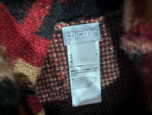 Chico’s Poncho Womens S/M Burgundy Plaid Sequin Embellished Cowl Neck Knit - Picture 7 of 12