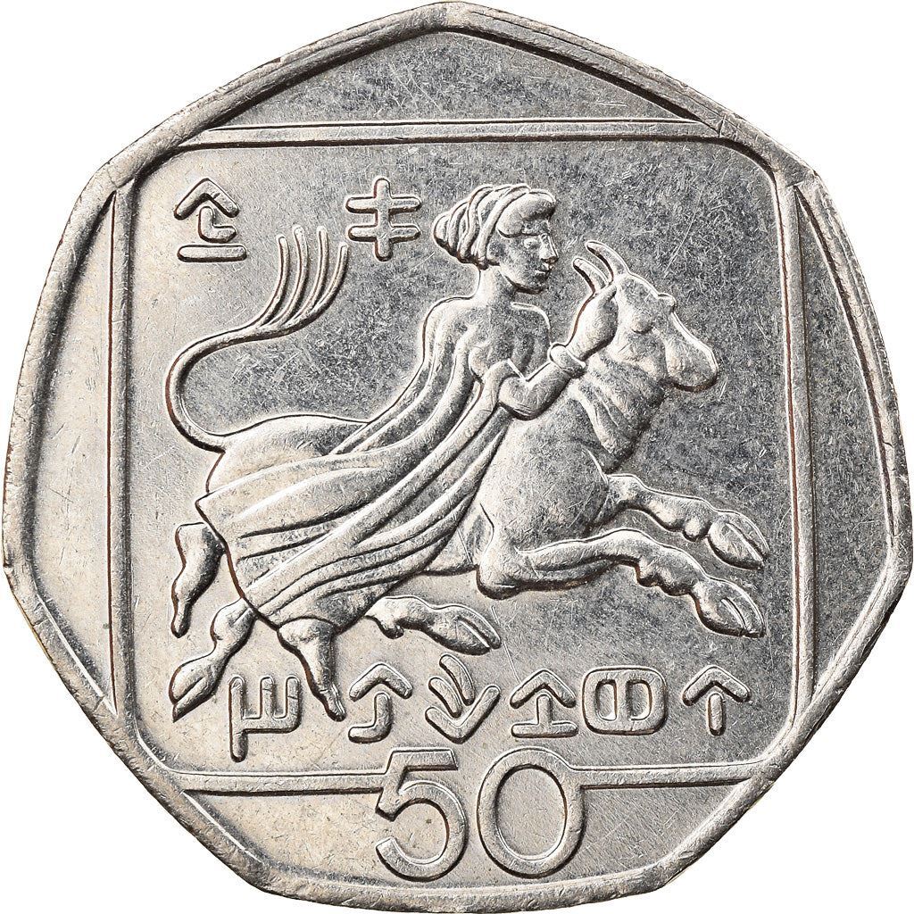 Cyprus 50 Cents Coin | Abduction of Europe | Zeus | Bull | 1991
